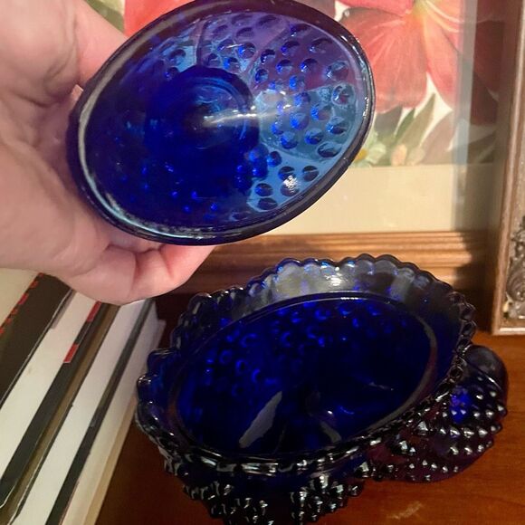 Vintage Fenton Cobalt Blue Victorian Style Glass Hobnail Boot Shoe Covered Candy - Picture 6 of 7